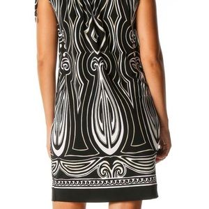 White House Black Market Black White & Tan graphic shift tie tank dress